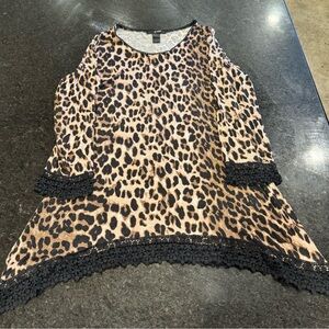 Leopard Print Tunic with Black Lace Trim